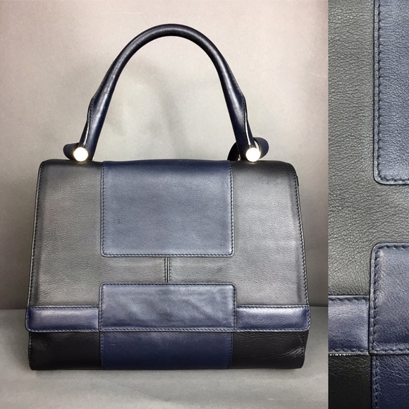 Max Mara Leather Satchel Purse J Bag Two Tone - Picture 2 of 8